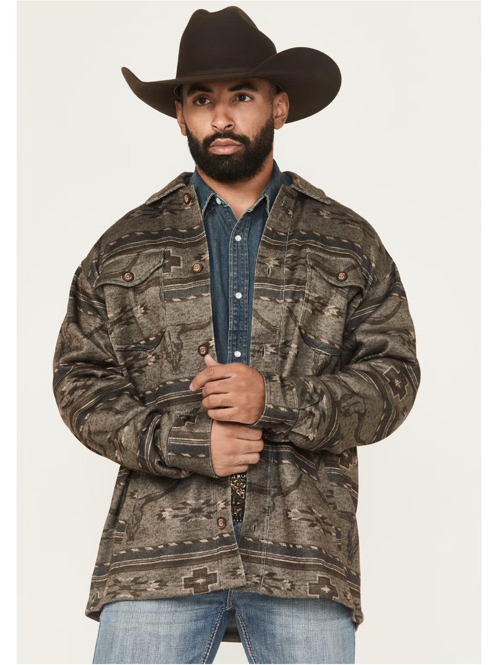 Ariat Men's Patterned Shacket Jacket - Charcoal Brown